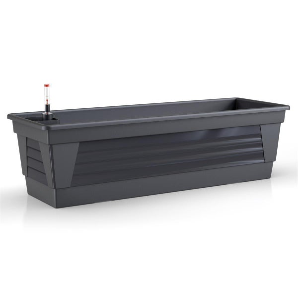 Plastard Blumenkasten 60 x 21 x17 cm Anthrazit mit Hydroeinsatz, Wasserstandsanzeiger und passender Halterung