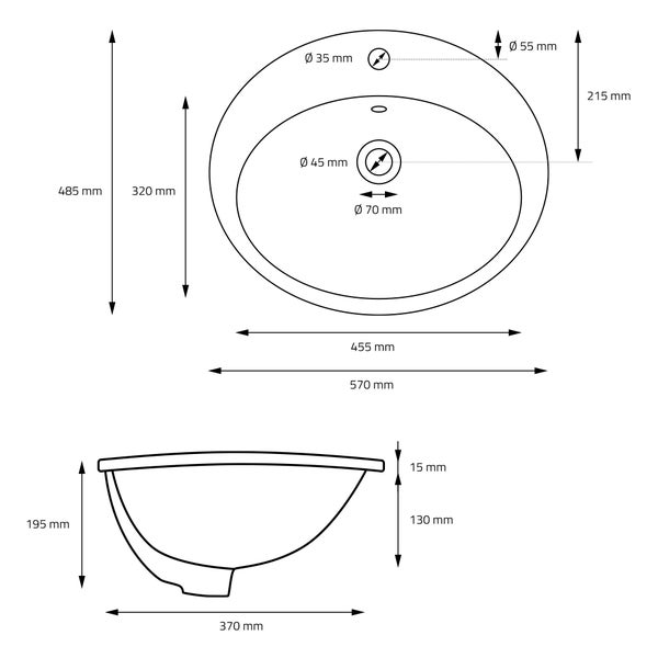 ML-Design Waschbecken aus Keramik Schwarz matt 57x48,5x19,5 cm Oval mit Ablaufgarnitur, Einbauwaschbecken mit Überlauf, Aufsatzwaschbecken Einbauwaschtisch Waschschale Handwaschbecken, für Badezimmer