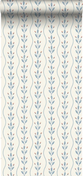 Borastapeter Tapete Blumen Blau und Beige - 53 cm x 10.05 m - 662635