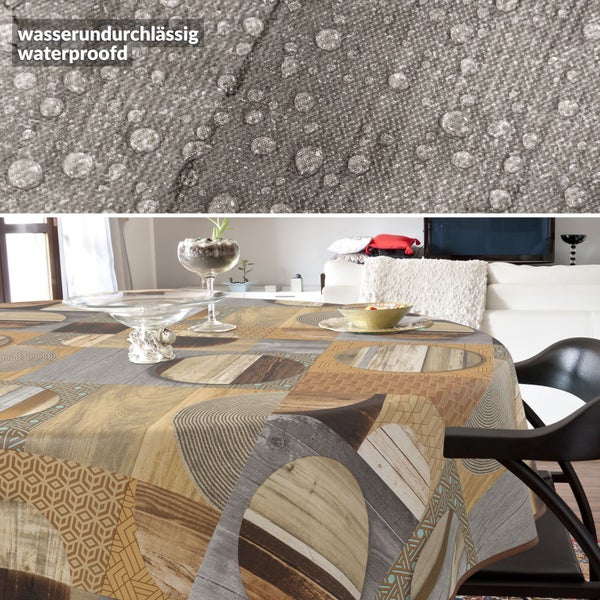 Wasserdichte Tischdecke mit Holzdesign auf einem Esstisch