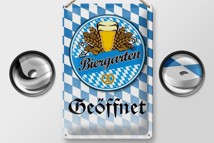 Blechschild Spruch 20x30cm Biergarten Bier Brezel Bayern