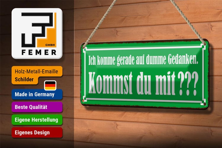 Blechschild Spruch 27x10cm kommst du mit auf dumme Gedanken Dekoration