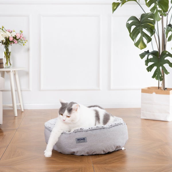 Home Deluxe - Beheizbares Haustierbett COMFY - 50 x 50 x 13 cm, Farbe: Grau, Baumwollfüllung, Stecker mit USB Anschluss I Hundebett Hundekissen Bett für Katzen