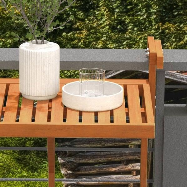 Outsunny Balkontisch zum Einhängen, klappbar Balkonhängetisch, höhenverstellbar Hängetisch, bis 20 kg belastbar, für Terrasse, Garten, Kiefer, 68 x 65 cm, Teak