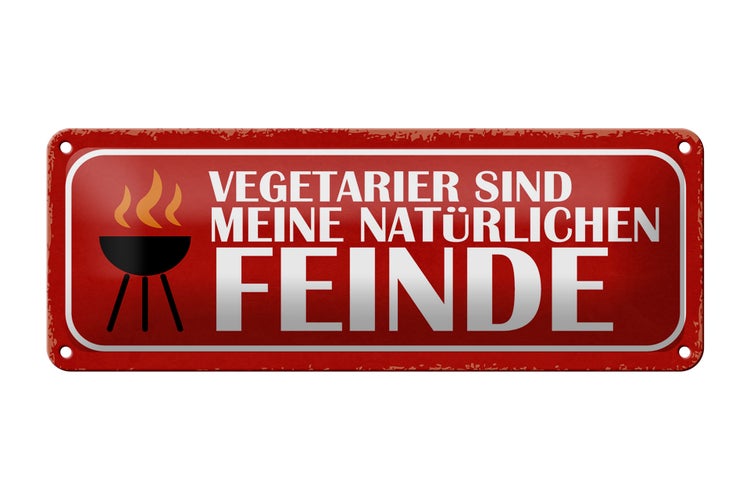 Blechschild Spruch 27x10cm Vegetarier sind meine Feinde Dekoration