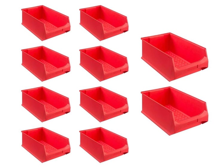 PROREGAL SparSet 10x Rote Sichtlagerbox 5.0 HxBxT 20 x 30 x 50 cm 21,8 Liter Sichtlagerbehälter