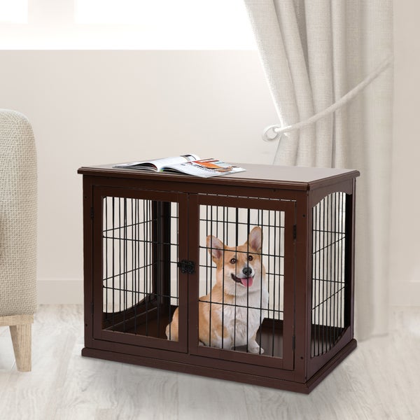 PawHut Hundekäfig für Zuhause, Hundehütte mit 2 Eingängen, Abschließbar Hundebox, Hundehaus für kleine Hunde, Braun, 58,5 x 81 x 66 cm