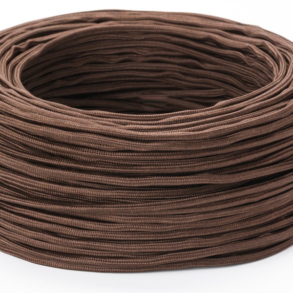 Extra dünnes Textilkabel, Braun, Textilummanteltes Stoffkabel, Stromkabel dünn / 3-adrig 3x0,75mm² , Meterware