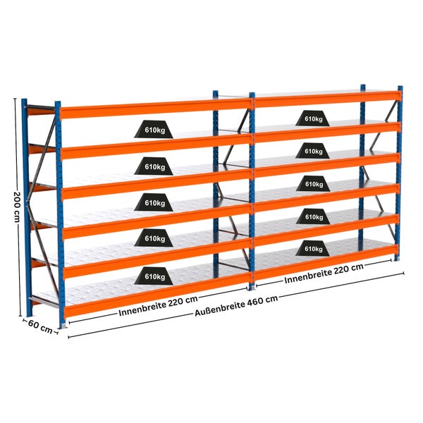 Regalsystem mit Fachböden und Abmessungen