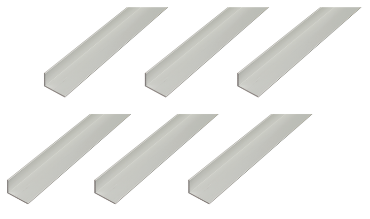 Set aus sechs Aluminium Winkelprofilen zur Befestigung und Stabilisierung im Innenausbau