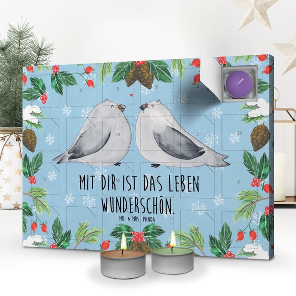 Mr. & Mrs. Panda Duftkerzen Adventskalender Turteltauben Liebe - Blau Pastell