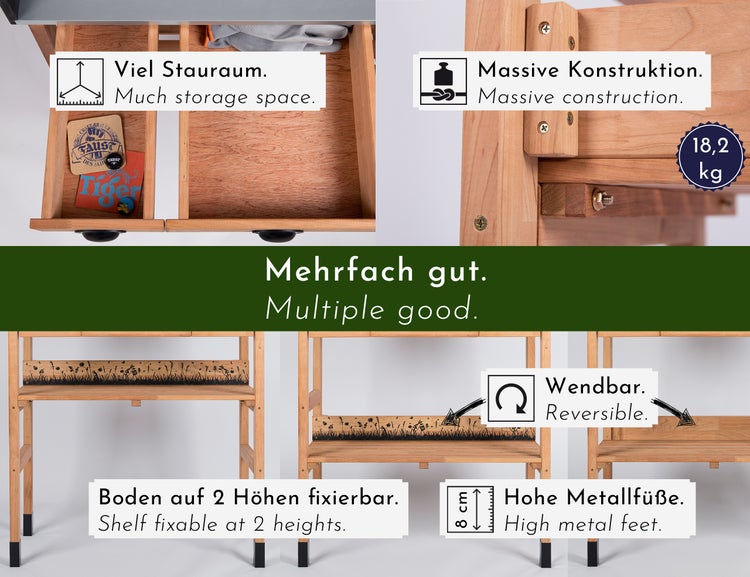 WONDERMAKE - Premium Pflanztisch aus Kirschbaum Holz mit Schubladen wetterfest, Garten-Arbeitstisch XL Outdoor draußen Balkon hochwertig, Gärtnertisch, dunkel-braun schwarz