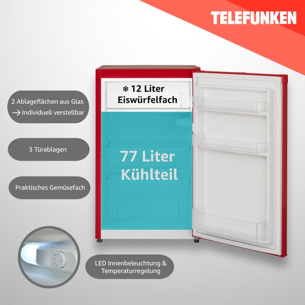 Telefunken Kühlschrank mit Gefrierfach (nur für Eiswürfel) 89 Liter Nutzinhalt Freistehend CF-33-101-R2 rot