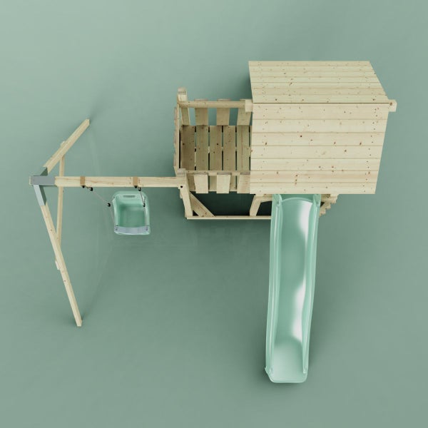 Spielturm mit Schaukel und Rutsche aus Holz