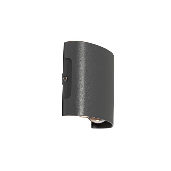 Moderne Außenwandleuchte in Anthrazit, gebogene Metallform für Beleuchtung nach oben und unten.