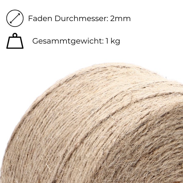 Bindfaden 1kg 2mm Juteschnur Jute Paketschnur Gartenschnur Bastelschnur Garten Garn Kordel Zwirn Pflanzschnur Jutegarn Naturgarn