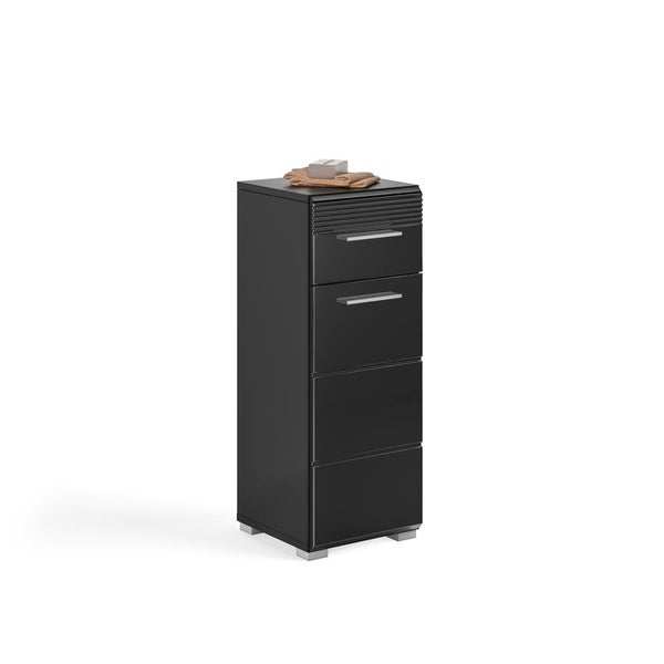 Linus Badschrank 1 Tür, 1 Schublade Hochglanz schwarz,schwarz. 30 X 31 X 80 cm