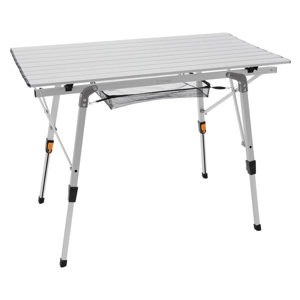 ML-Design Campingtisch faltbar Silber, 90x51,5 cm, Aluminium Klapptisch höhenverstellbar 46-66,5 cm, Belastbarkeit 30kg, Aufrollbare Tischplatte, Falttisch klappbar, Gartentisch Balkontisch Reisetisch