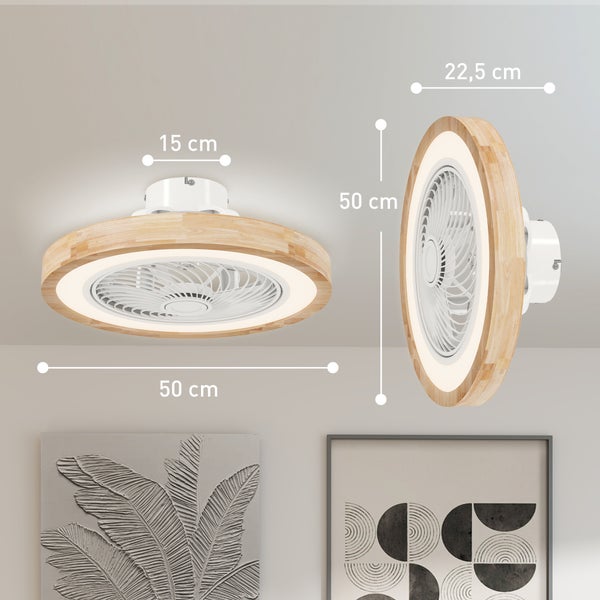 HOMCOM Deckenventilator mit Beleuchtung Fernbedienung LED Ventilator Deckenleuchte Dimmbar mit RGB-Farbe, 6 Geschwindigkeiten 40 W Lampe mit Ventilator, Timer umkehrbar für Schlafzimmer Natur 50 cm