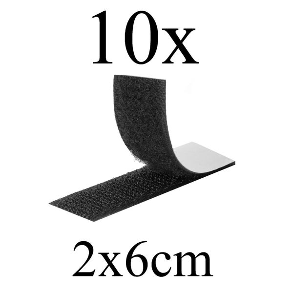 Set mit 10 selbstklebenden Klettbandstreifen in den Maßen 2 mal 6 Zentimeter