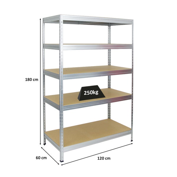 PROREGAL Schwerlastregal Rivet HxBxT 180 x 120 x 60 cm Fachlast 250 kg Innovatives Stecksystem Verzinkt