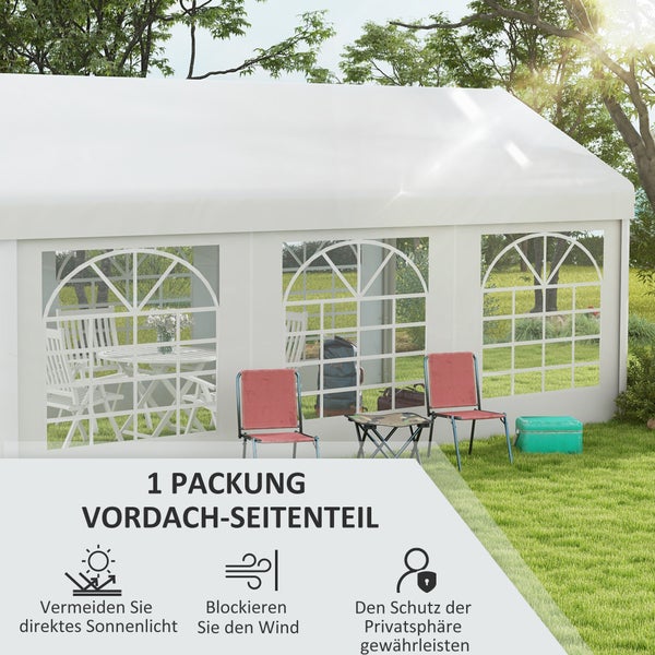 Outsunny Seitenteil mit Fenster, Seitenwand für Pavillon ca. 6 x 2 m, 597L x 200H cm, Kunststoff, Weiß
