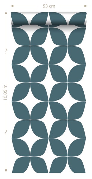 Tapetenrolle mit abstraktem Blütenmuster, 53 cm breit und 10,05 m lang