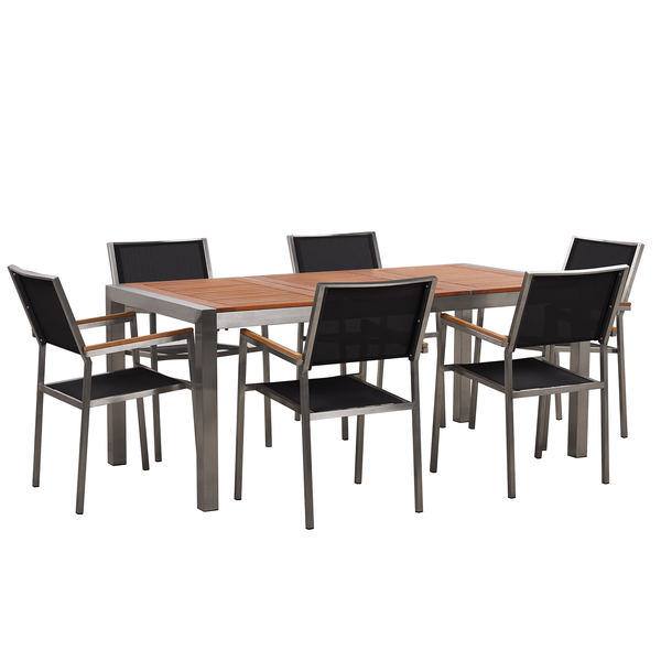 Gartenmöbel Set 6-Sitzer GROSSETO Eukalyptusholz Braun / Schwarz