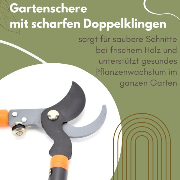 Gartenschere mit scharfen Doppelklingen für saubere Schnitte und gesundes Pflanzenwachstum