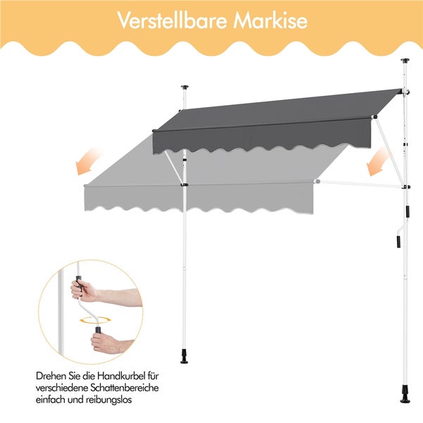 Verstellbare Markise mit Handkurbel zum einfachen Anpassen des Schattenbereichs