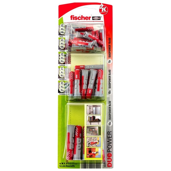 Fischer Dübel DuoPower Set, 30 Stück, verschiedene Größen