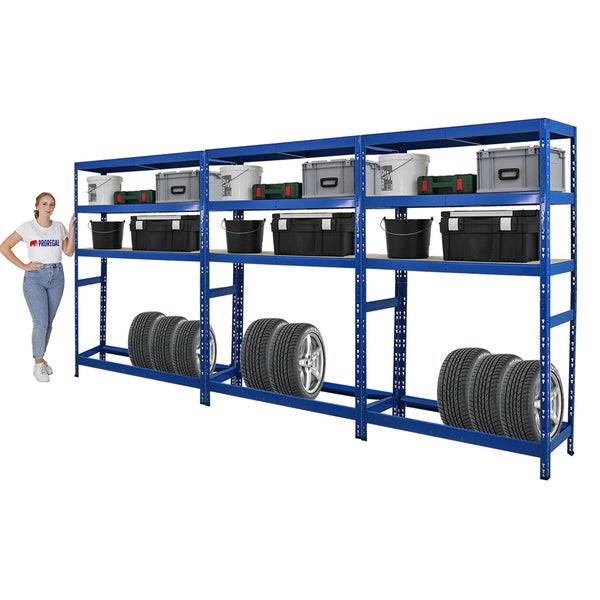 PROREGAL Mega Deal 3x Reifenregal Tiger HxBxT 180 x 120 x 40 cm bis zu 6 Reifen auf 1 Ebene mit 3 Fachboden Blau