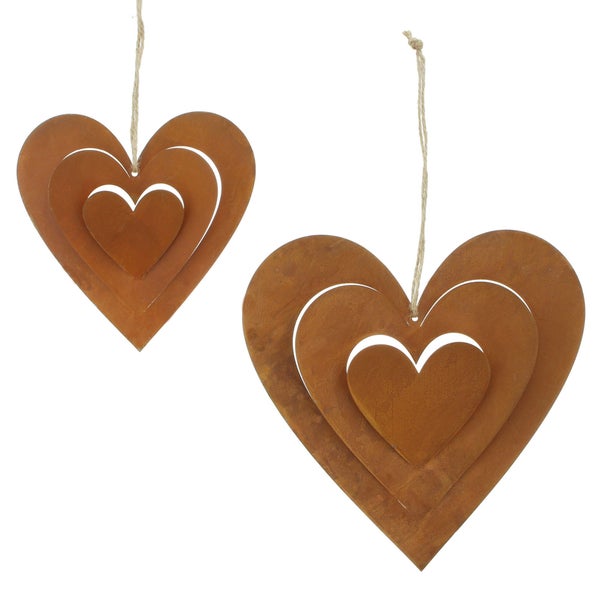 FRANK FLECHTWAREN | Herzhänger Rostliebe, 2er Set, METALL, 13 x 13 cm, 18 x 18 cm
