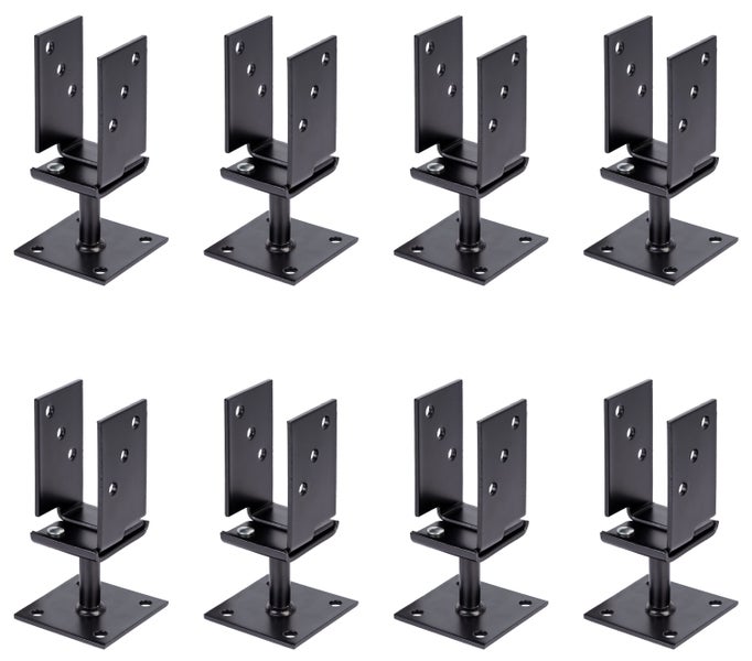 Set von acht verstellbaren Pfostenträgern aus Metall zur Montage von Holzbalken auf Betonuntergründen