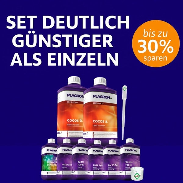 Plagron Dünger Set mit Coco A und Coco B Basisdünger, Green Sensation, Vita Race, Sugar Royal, Pure Zym, PK 13-14 und Power Roots