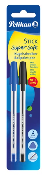 Pelikan Kugelschreiber Stick super soft, schwarz, blau, 2er Set