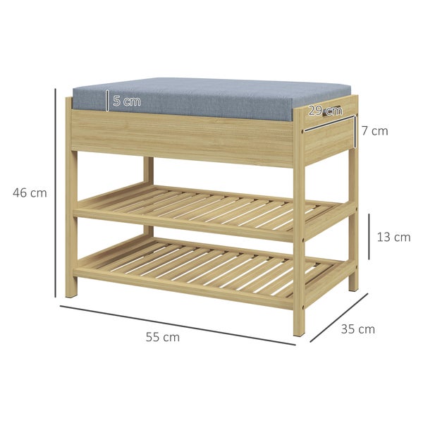 HOMCOM Schuhbank mit 2 Etagen, Sitzbank mit Schublade, Schuhregal, Garderobenbank für 4 Paar Schuhe, für Diele, Flur, Bambus, Natur, 55 x 35 x 46 cm