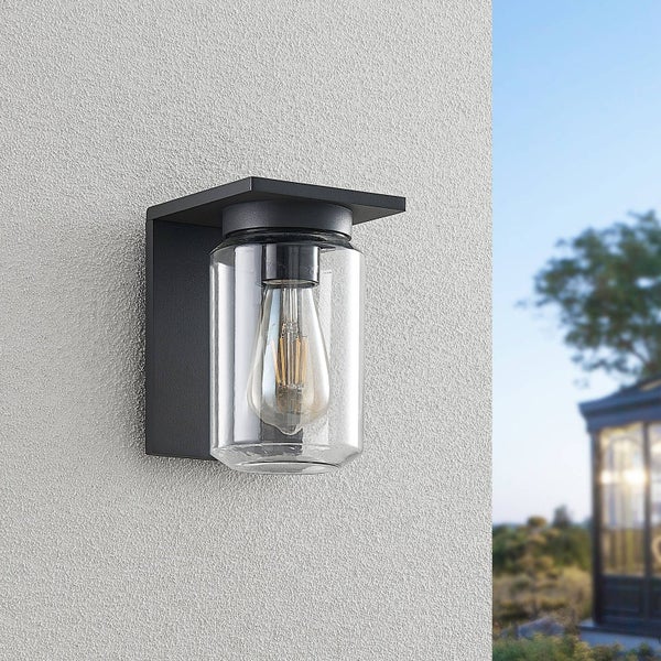 Lucande Wandlampe außen Aluminium Temperglas, Wandleuchte aussen Außenleuchte IP54 Außenlampe 1x E27 ohne Leuchtmittel Außenwandleuchten Garten
