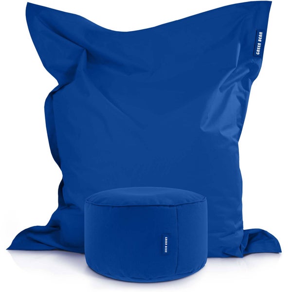 Green Bean© 2er Set XXL Sitzsack inkl. Pouf fertig befüllt mit EPS-Perlen - Riesensitzsack 140x180 Lounge Sitz-Kissen Bean-Bag Chair  - Blau