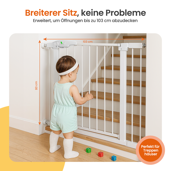Goliving Treppengitter ohne Bohren - Klemmenbefestigung - Klemmenmodell - erweiterbar - Metall - 75 bis 103 cm - Weiß