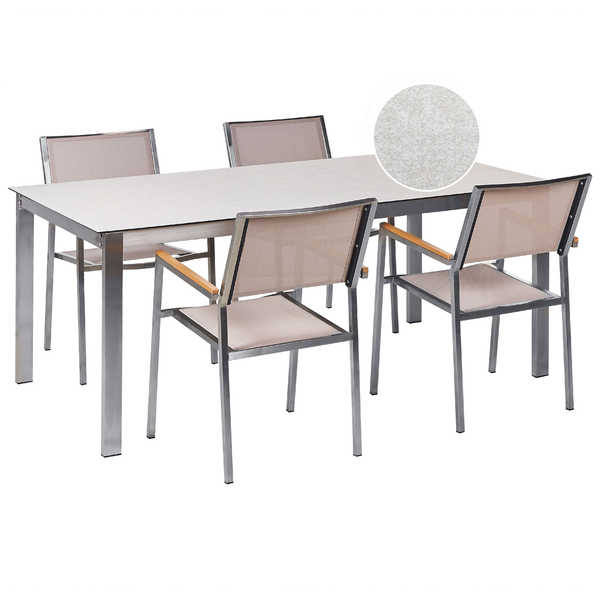 Gartentisch mit vier Stühlen aus Aluminium und Textil