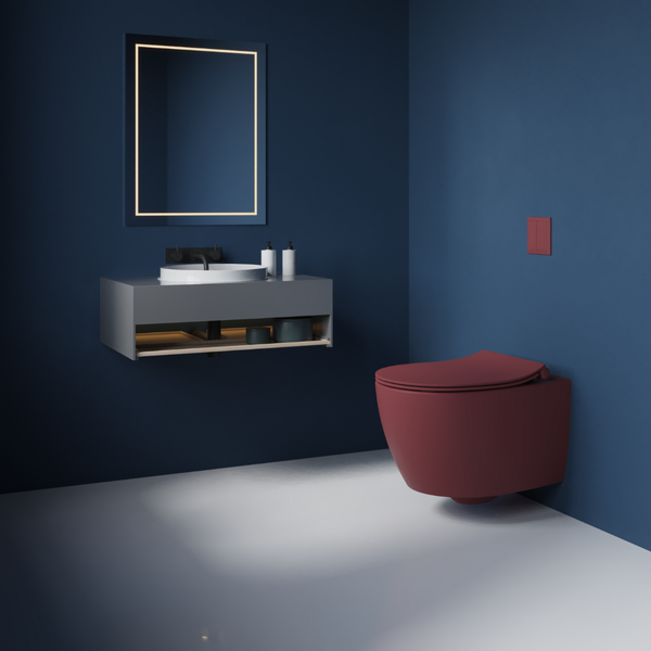 Isvea WC Toilette Badezimmer Wand-WC Bordeauxrot mit Softclose-Sitz