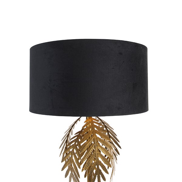 Tischleuchte mit schwarzem Lampenschirm und goldenem Blattfuß