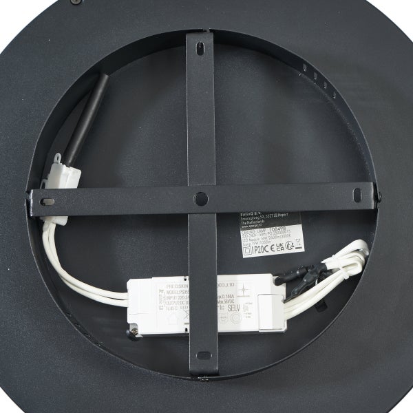 Rückseite einer runden Deckenleuchte mit Elektronikkomponenten und Befestigung