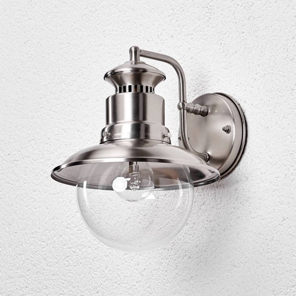 Lindby Edelstahl Wandlampe aussen, Aussenwandleuchte Laternenlook spritzwassergeschützt IP44 1x E27 max. 60W ohne Leuchtmittel Aussenleuchte