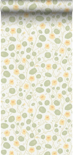 Borastapeter Tapete Lilie Blume Grün und Gelb - 53 cm x 10.05 m - 662655