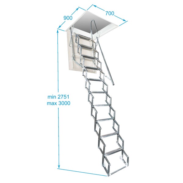 HandyStairs Scherentreppe aus Stahl mit rutschfesten Stufen – 70 x 90 cm – Höhe 275/300 cm