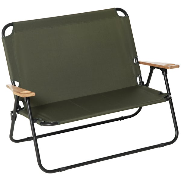 Outsunny Campingstuhl 2-Sitzer klappbar tragbar Gartenstuhl Regiestuhl Klappstuhl mit Getränkehalter für Outdoor Picknick Wandern max. Belastung 160 kg Grün 114 x 67 x 80 cm