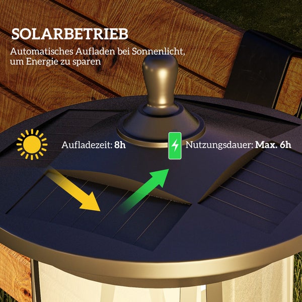 Outsunny Solar Gartenlaterne 127 cm Gartenlampe mit Kaltweiß LED Licht, Wegleuchte mit Lichtsensor, Gartenleuchte, IP44 Wasserdicht, für Außen, 17L x 17B x 127H cm, ABS, Polycarbonate, Schwarz
