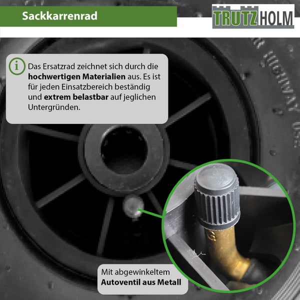 TrutzHolm Ersatzrad für Sackkarre mit Kunststofffelge und abgewinkeltem Autoventil aus Metall